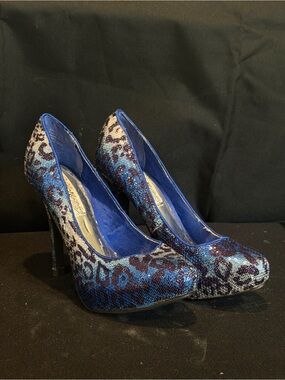 naughty monkey Blue Leopard Print High Heel Pumps